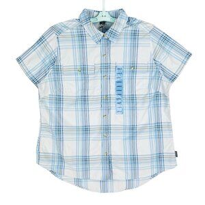 Eddie‎ Bauer Women’s Short Sleeve Adventure Blue Shirt Size L Buttons NWT $54.99